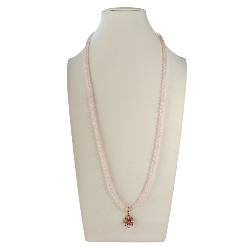 Vintage 1928 Rose Quartz Beaded Pink Crystal Rhinestone Flower Necklace 32” - Picture 4 of 5